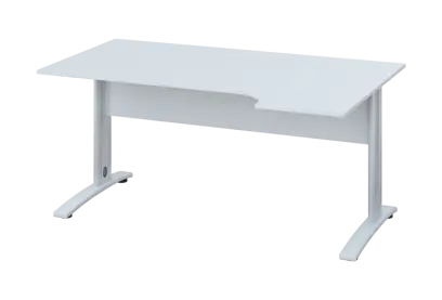 ERK 28 - 164 stůl kancelářský, rohový, pravý, kovová podnož bílá, deska 25 mm, široký 1600 mm, bílá